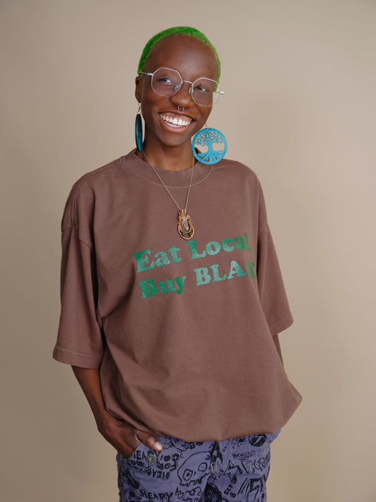 Save The Planet EAT LOCAL - Brown ORANGE -  Premium Tee