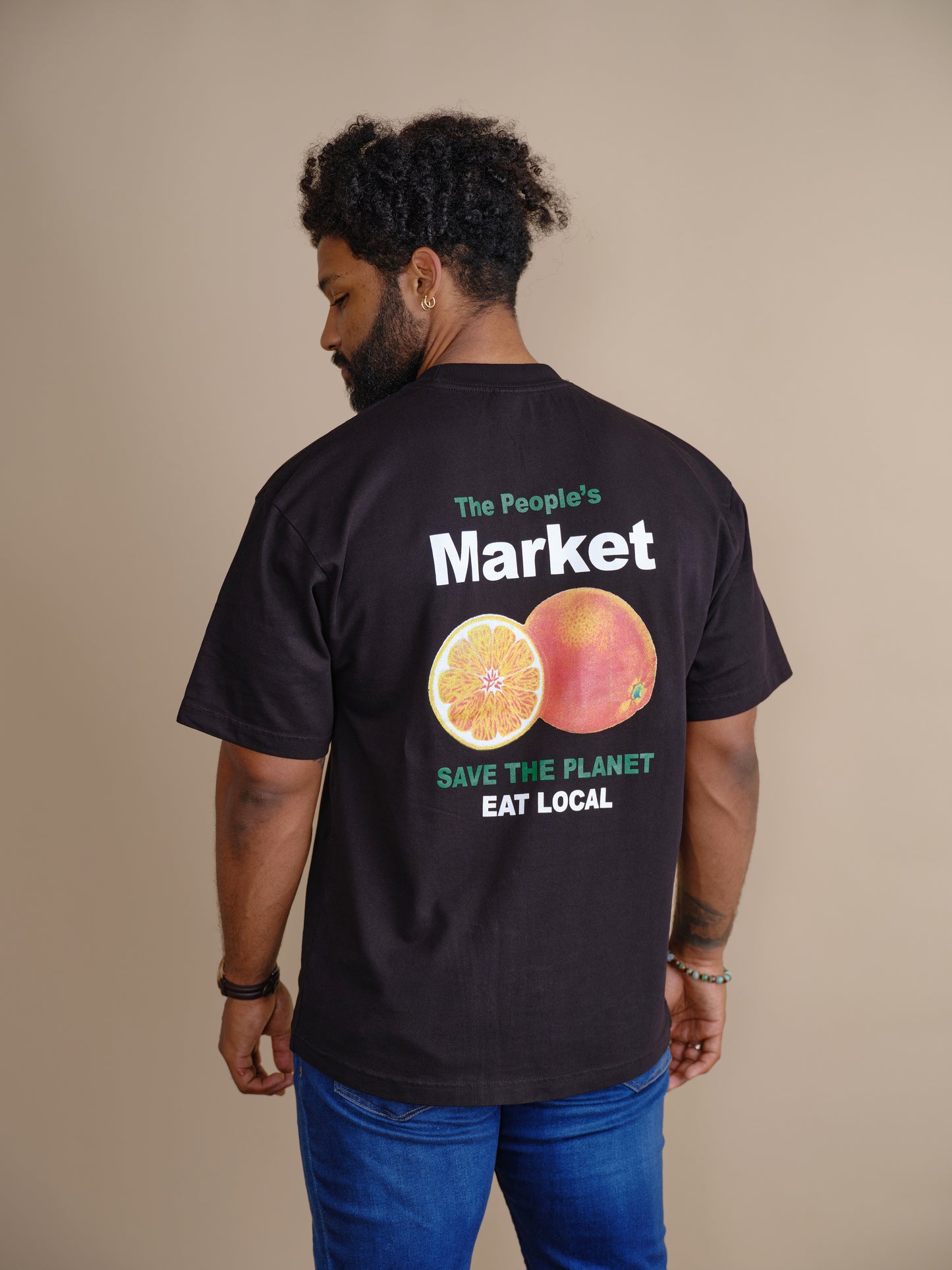 Save The Planet EAT LOCAL - BLACK ORANGE -  Premium Tee
