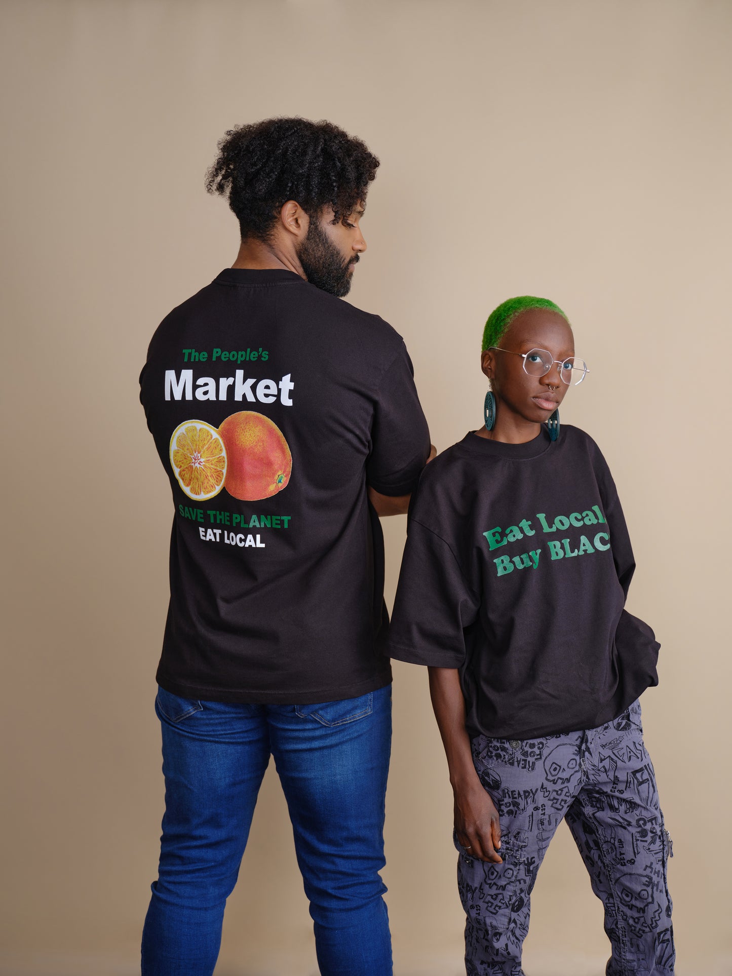 Save The Planet EAT LOCAL - BLACK ORANGE -  Premium Tee