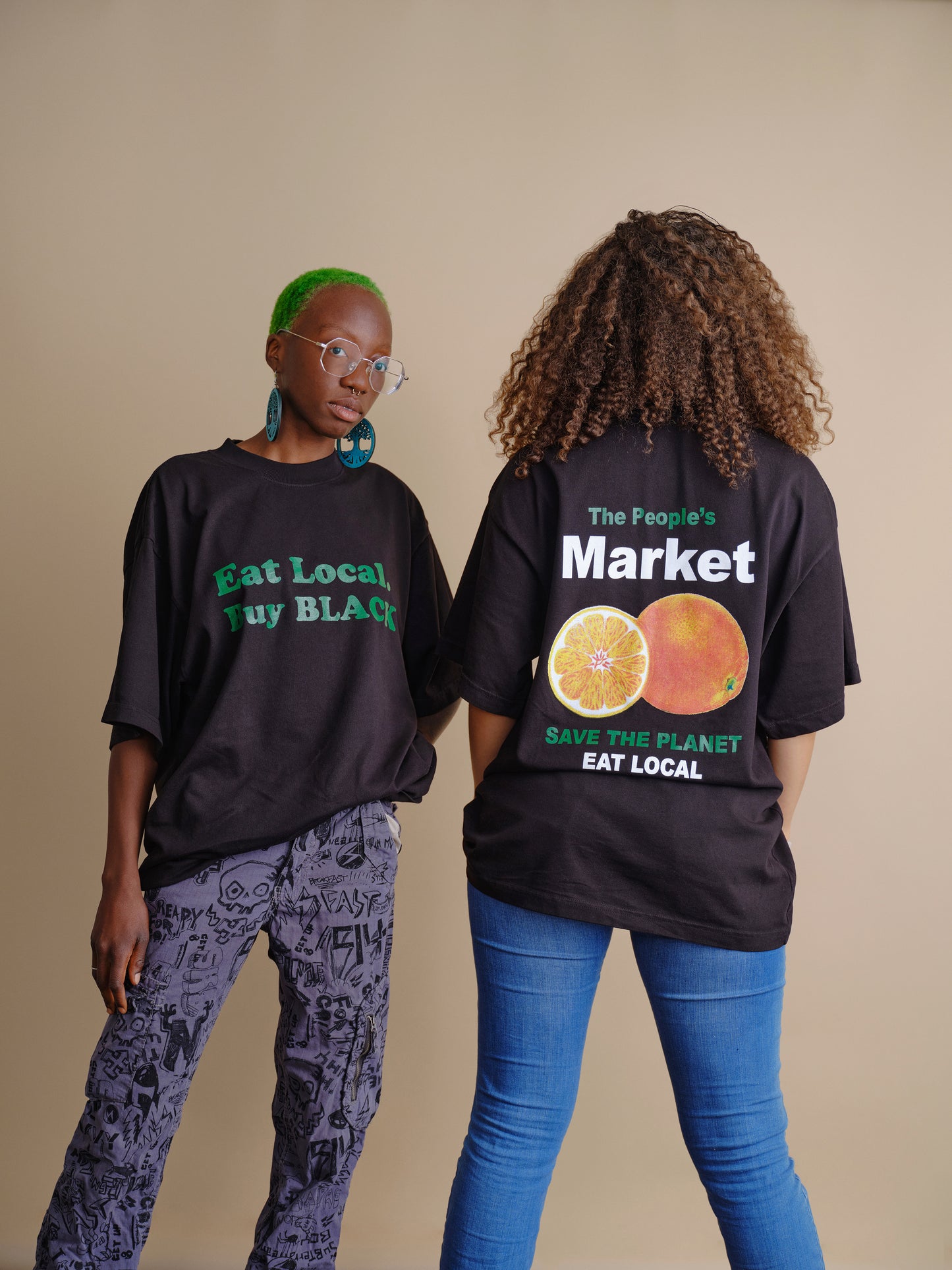 Save The Planet EAT LOCAL - BLACK ORANGE -  Premium Tee