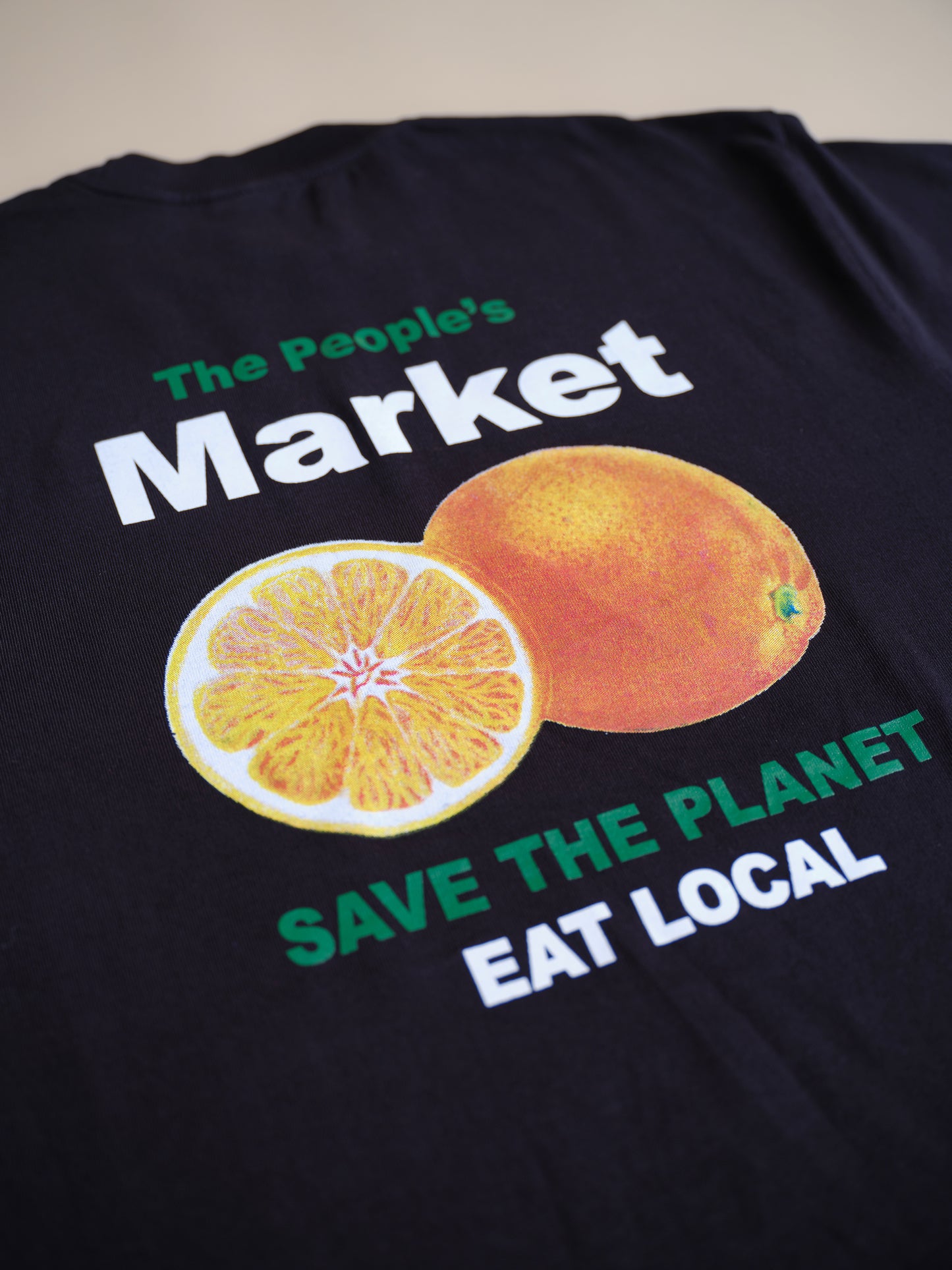 Save The Planet EAT LOCAL - BLACK ORANGE -  Premium Tee