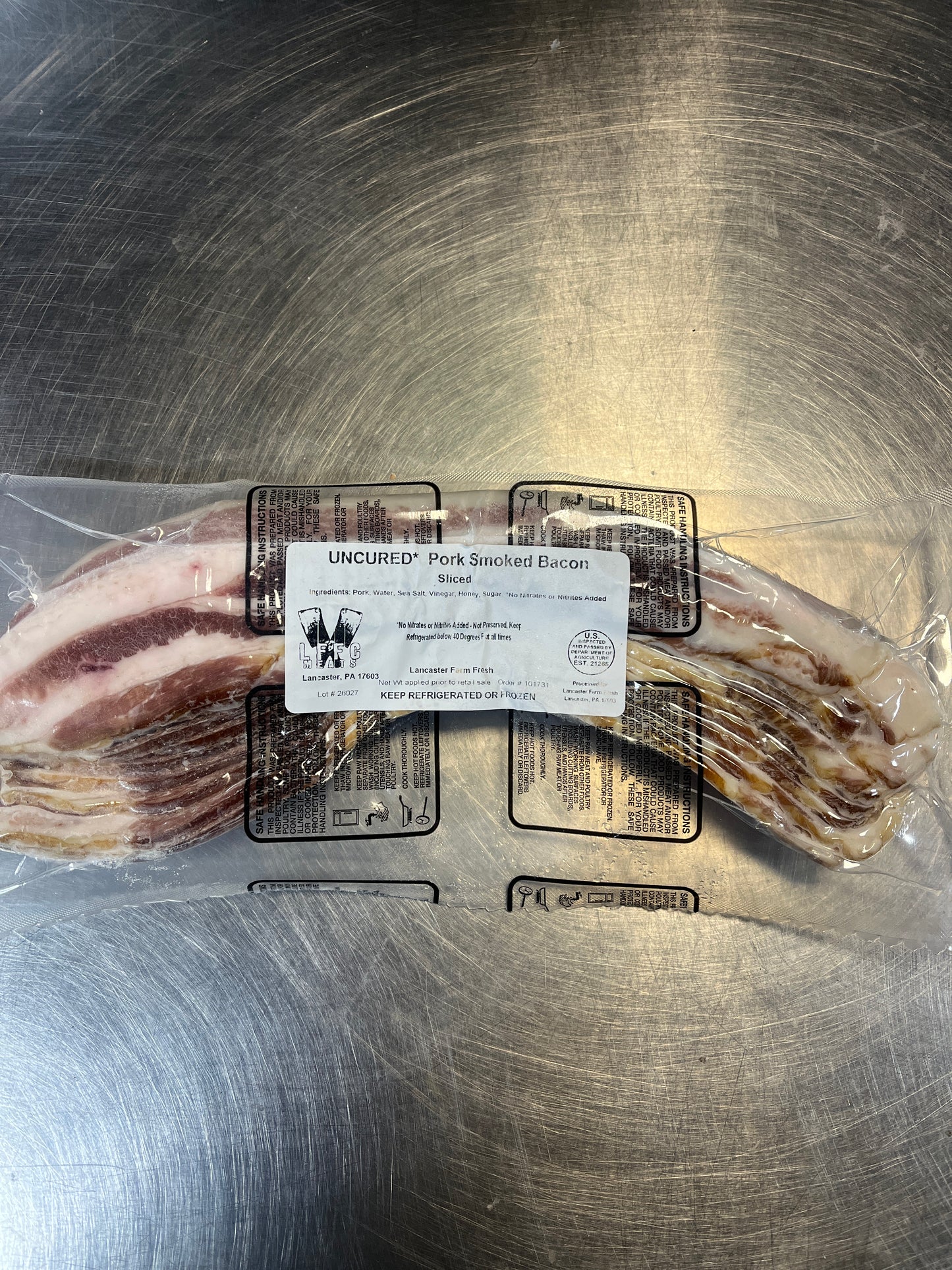 Uncured Smoked Bacon (Pork) (PA) - 1 lb.